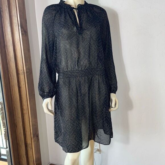 Lauren Ralph Lauren Woman's Black & Tan Semi Sheer Chiffon Pattern Dress Size 10 - Picture 12 of 14